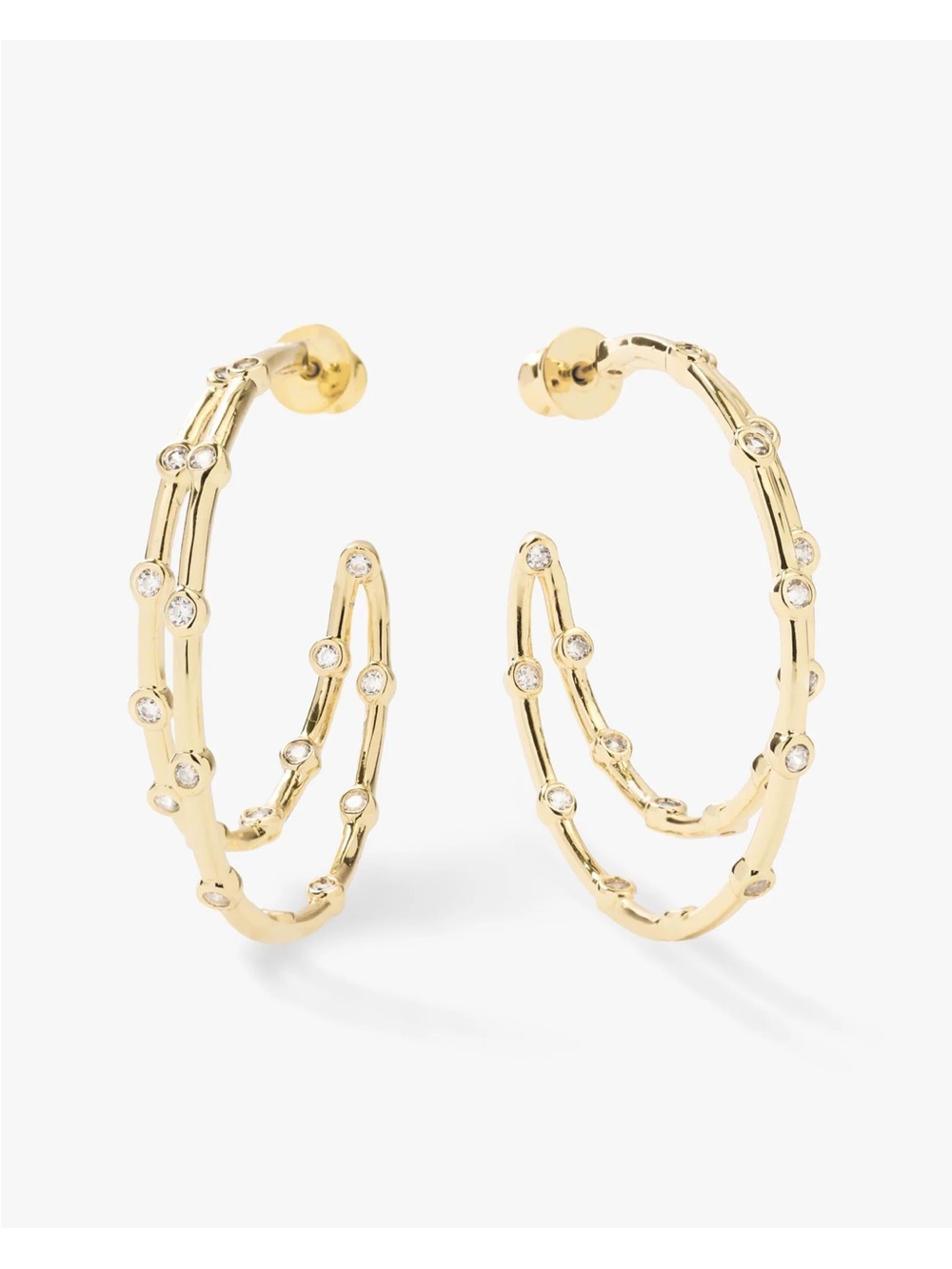 Melinda Maria Gold Double Hoop Earrings with Diamondette Accents